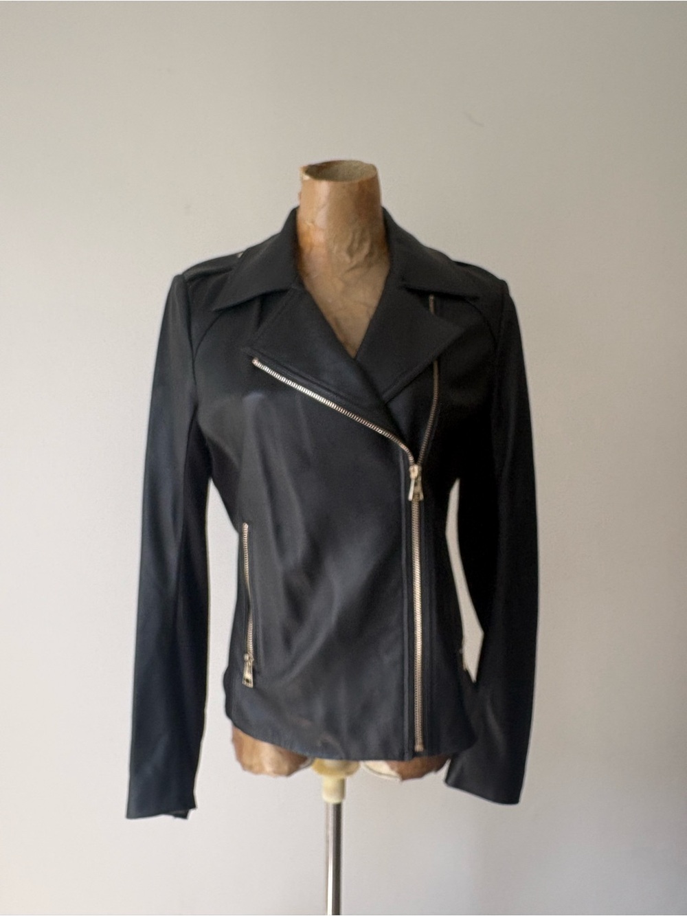 Karl Lagerfeld Black Leather Asymmetric Zip Moto Jacket
